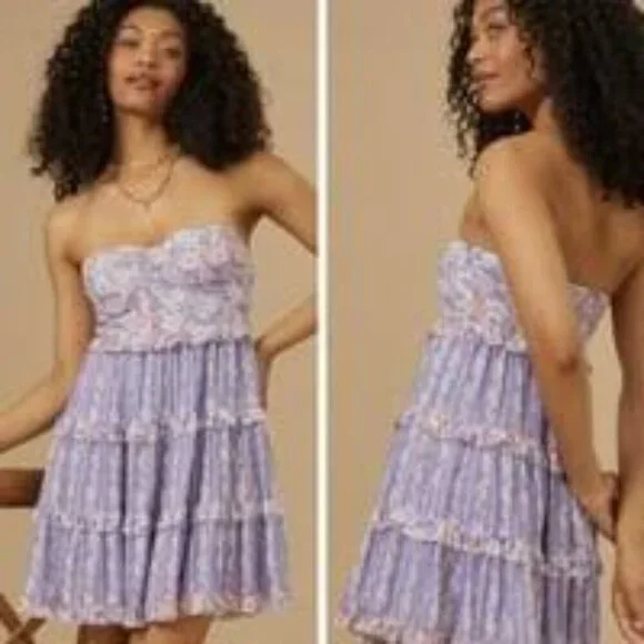 Altar'd State Lavender Floral Tiered Mini Dress Strapless NWT Size S - Picture 2 of 16
